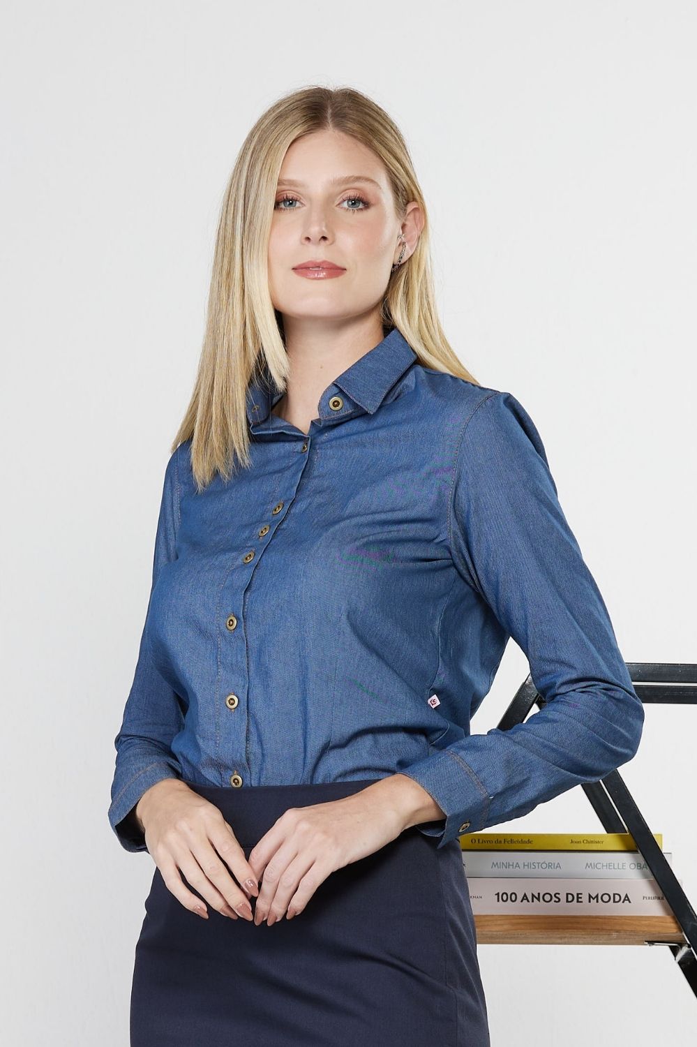 CAMISA FEM JEANS LEVE ML S/BSO-AZUL JEANS 951