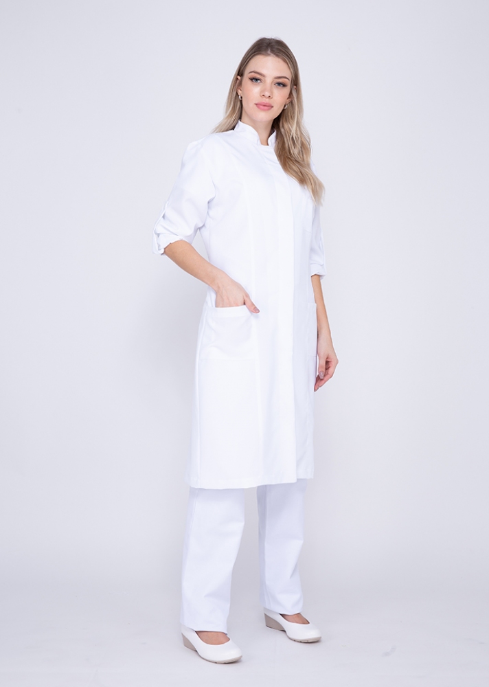 JALECO 3/4 FEM NUTRI OXFORD ML ANG-BRANCO
