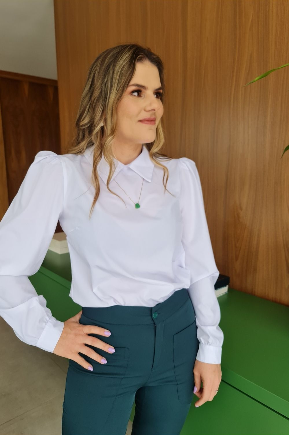 BLUSA PAULA C/GOLA MICROFIBRA ML-BRANCO